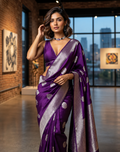 Dark purple Mashru Banarasi silk saree