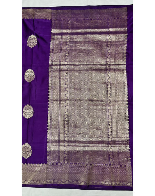 Dark purple Mashru Banarasi silk saree