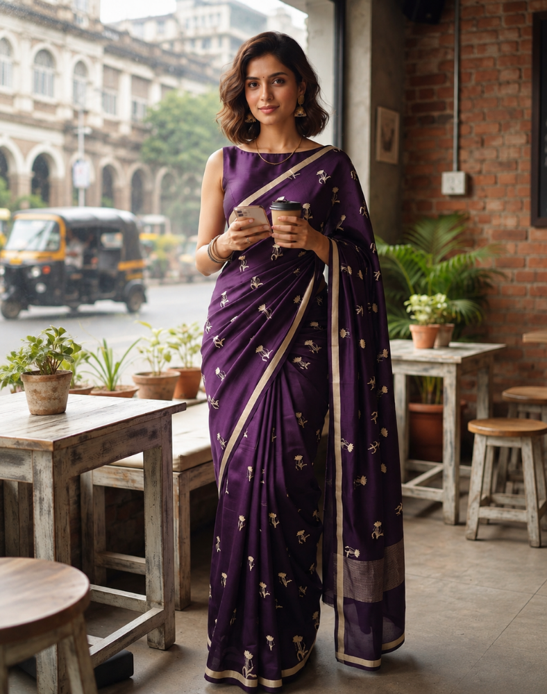 Dark wine premium Mashru Banarasi silk saree
