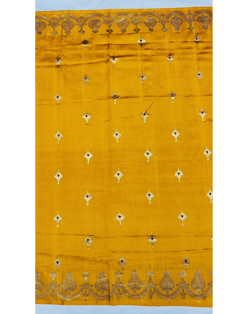 Pure mustard yellow Raw Mango silk saree