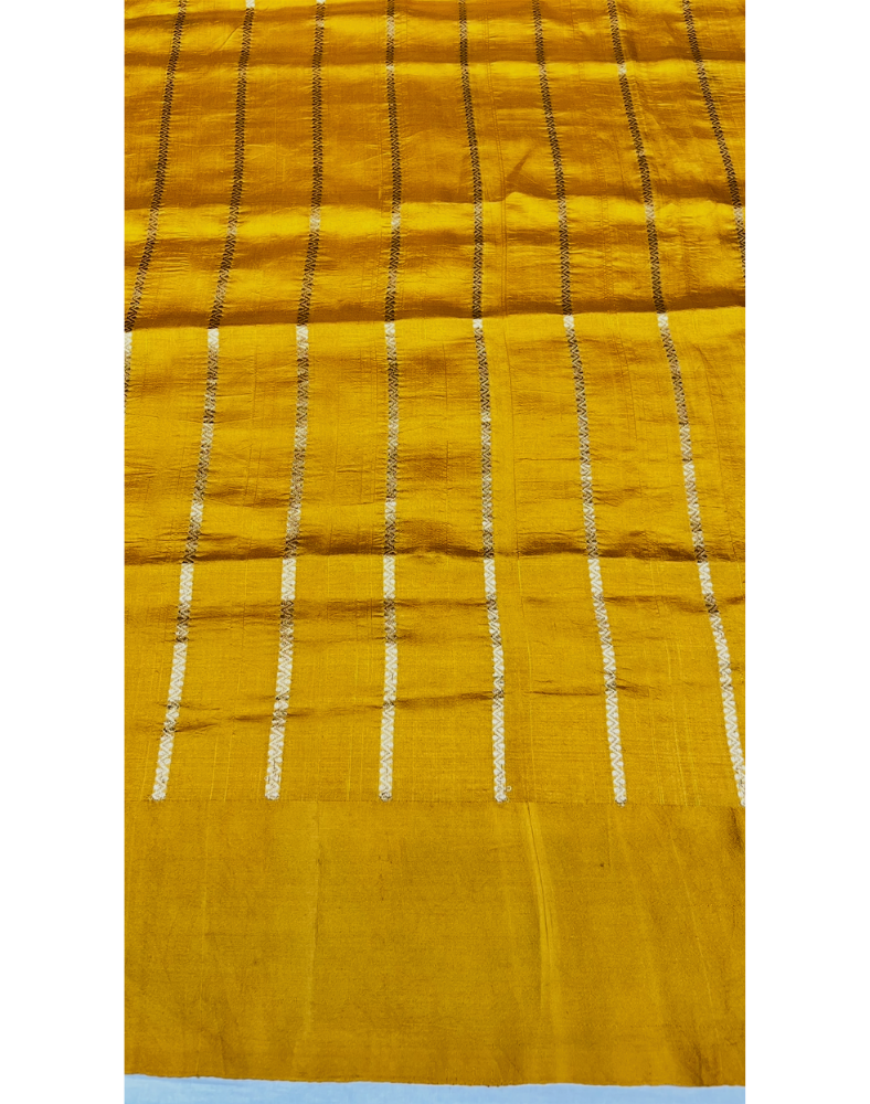 Pure mustard yellow Raw Mango silk saree
