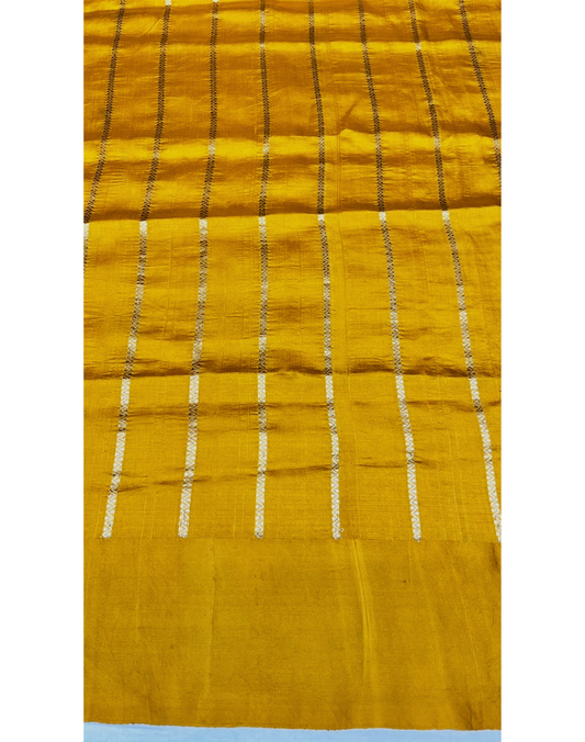 Pure mustard yellow Raw Mango silk saree