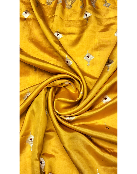 Pure mustard yellow Raw Mango silk saree