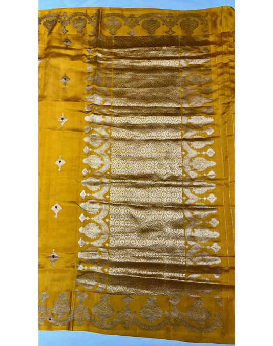 Pure mustard yellow Raw Mango silk saree
