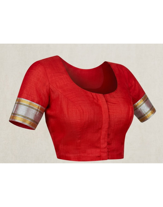 Red Chanderi silk saree with floral patterns