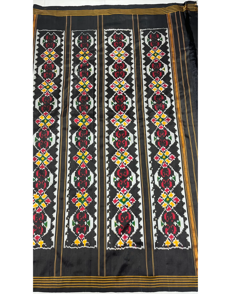 Black Pochampally Handwoven Ikat Silk Saree with Madthasu Weaving