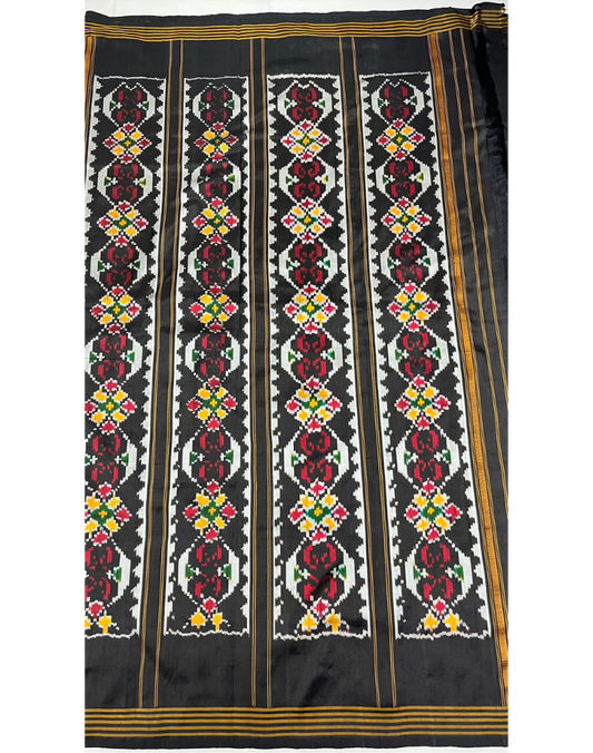 Black Pochampally Handwoven Ikat Silk Saree with Madthasu Weaving
