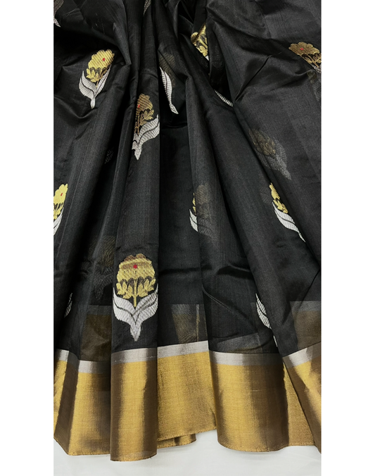 Black Chanderi silk saree