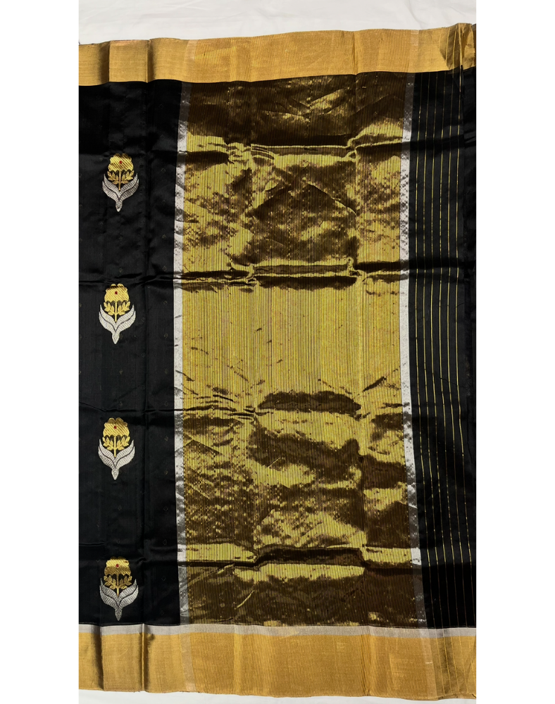 Black Chanderi silk saree