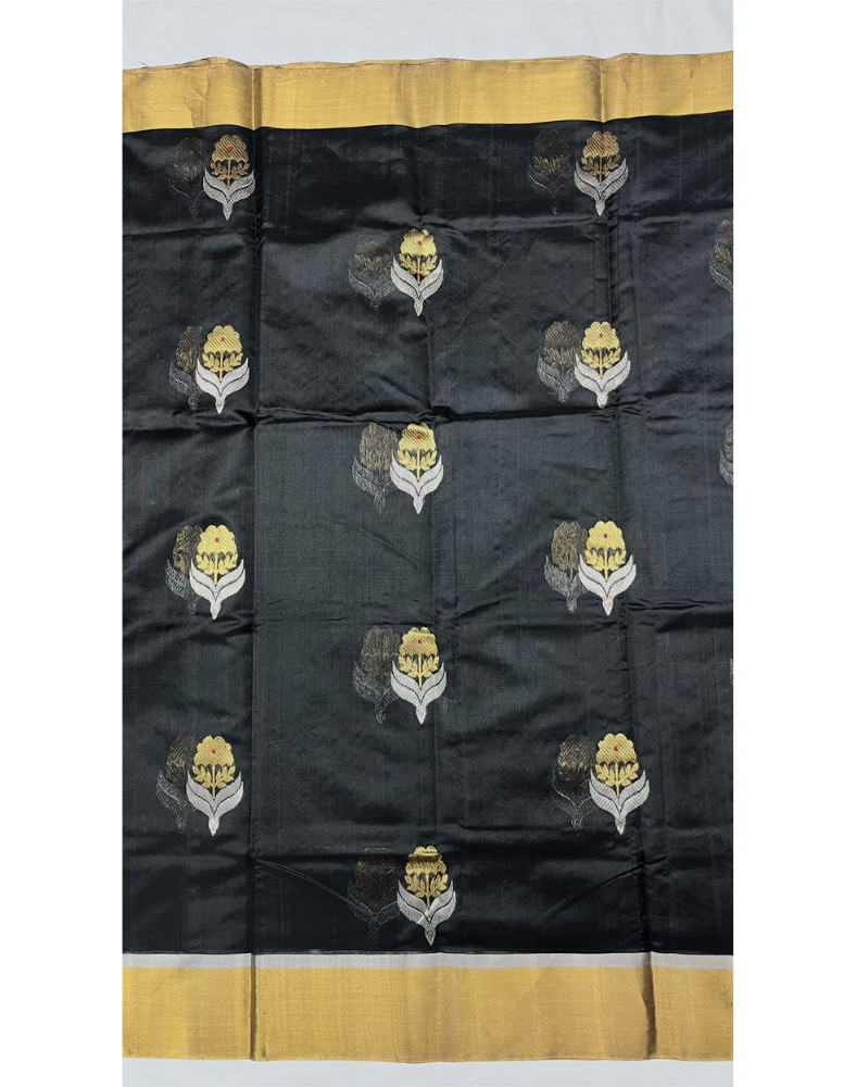 Black Chanderi silk saree