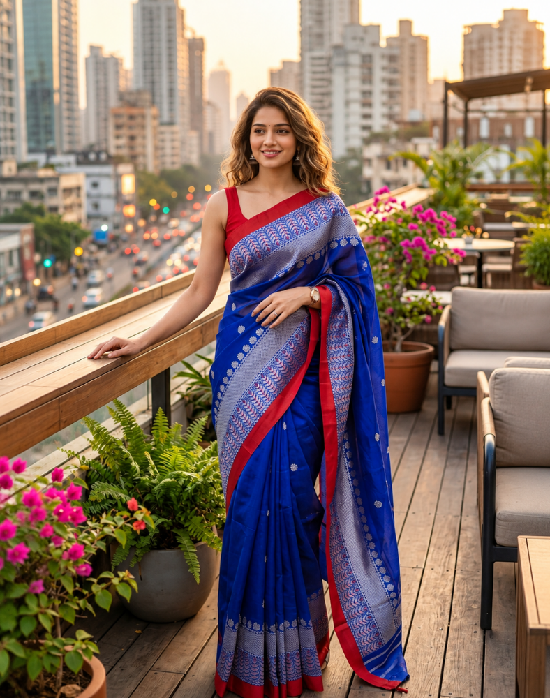 Royal blue Chanderi silk saree
