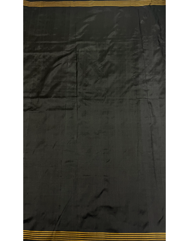 Black Pochampally Handwoven Ikat Silk Saree with Madthasu Weaving
