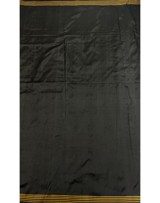 Black Pochampally Handwoven Ikat Silk Saree with Madthasu Weaving