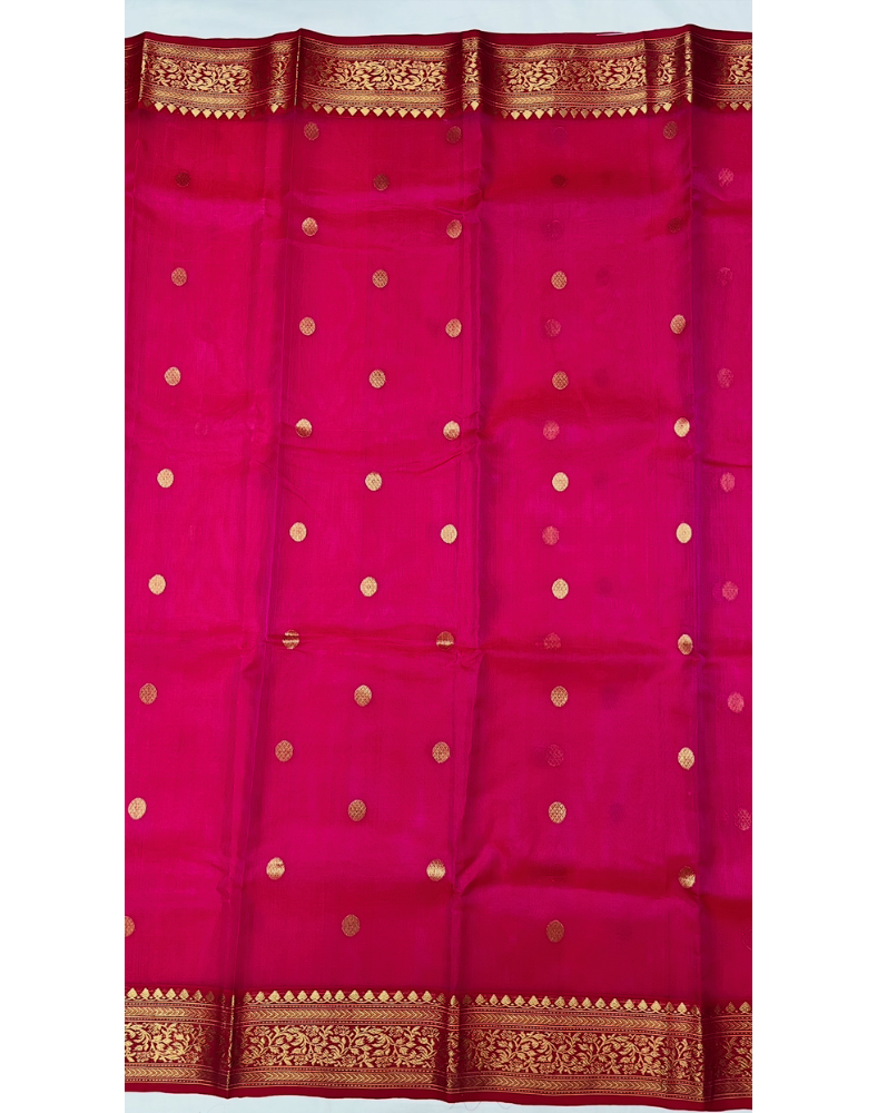Magenta pink Chanderi organza Katan silk saree