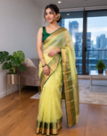Lime green Chanderi organza Katan silk saree