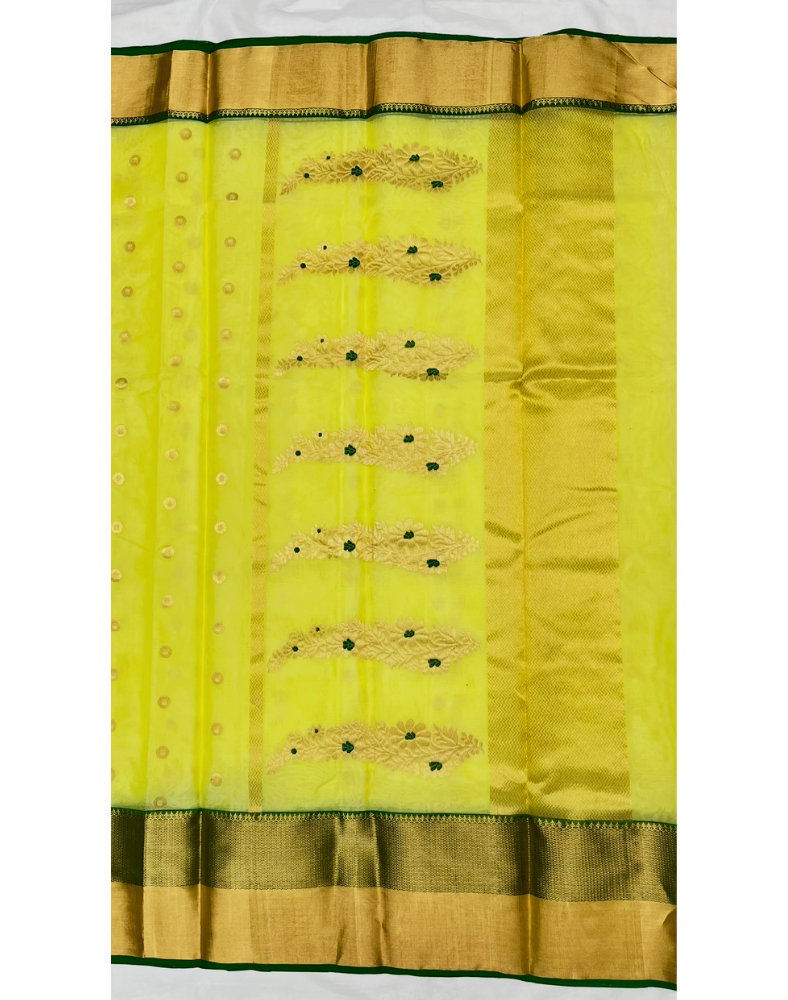 Lime green Chanderi organza Katan silk saree