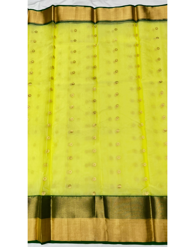 Lime green Chanderi organza Katan silk saree