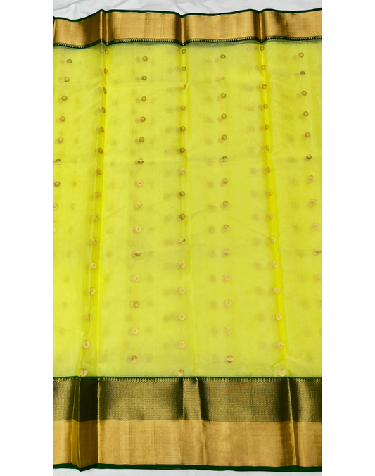 Lime green Chanderi organza Katan silk saree