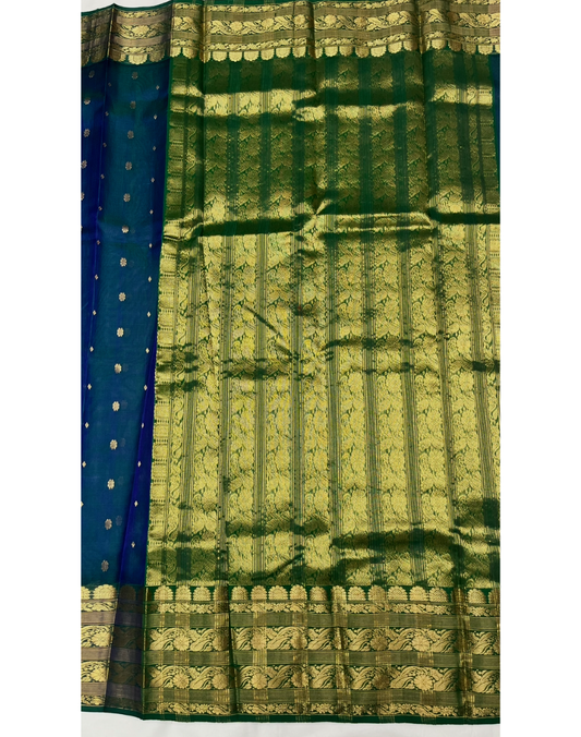 Blue-green dual tone Chanderi organza Katan silk saree