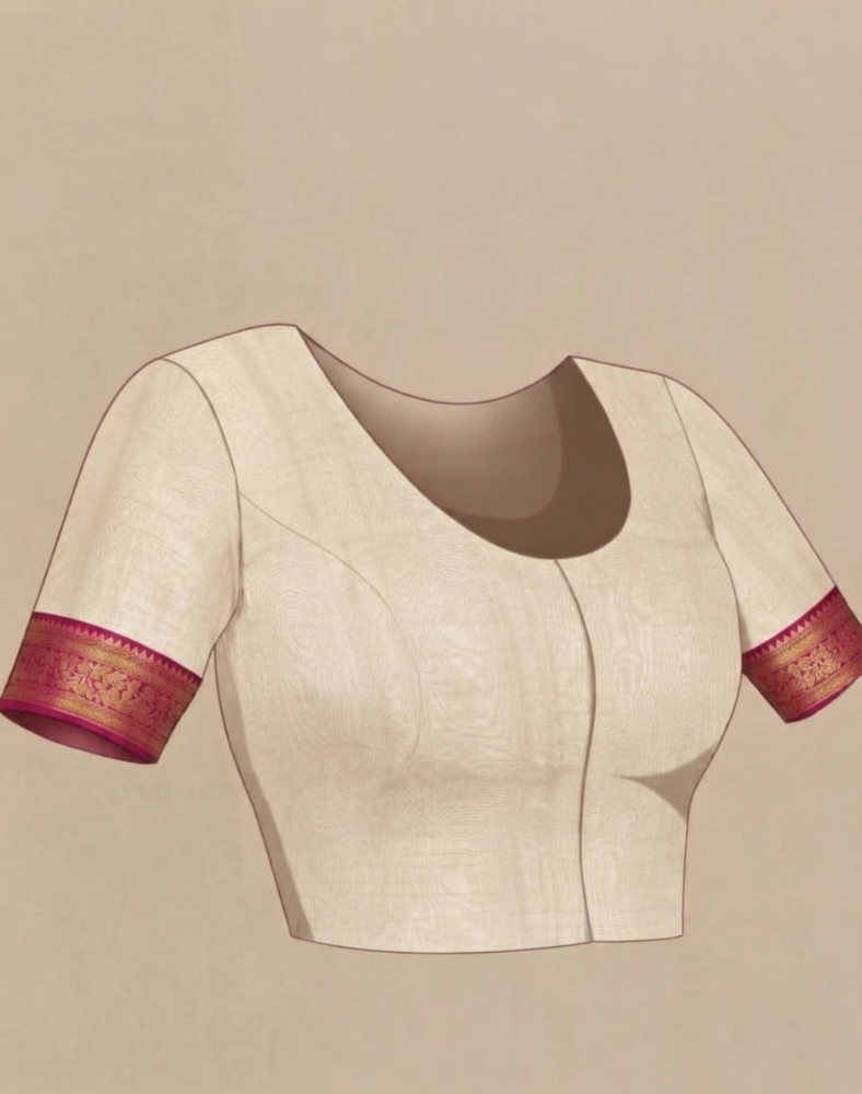 Cream Chanderi tissue silk saree with contrast pink border