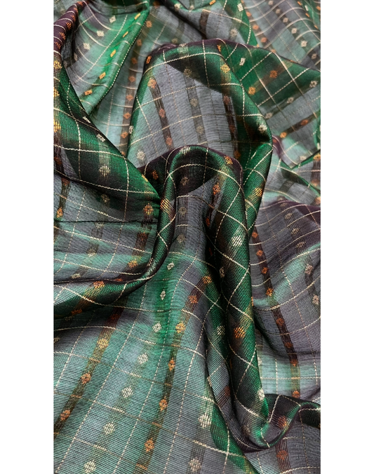 Bottle green handloom silk cotton saree with contrast gap border