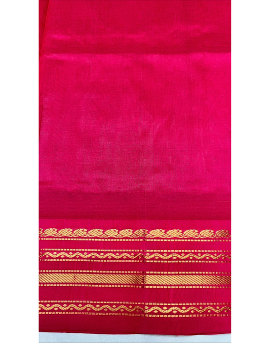 Lime yellow handloom silk cotton saree with bright pink contrast border