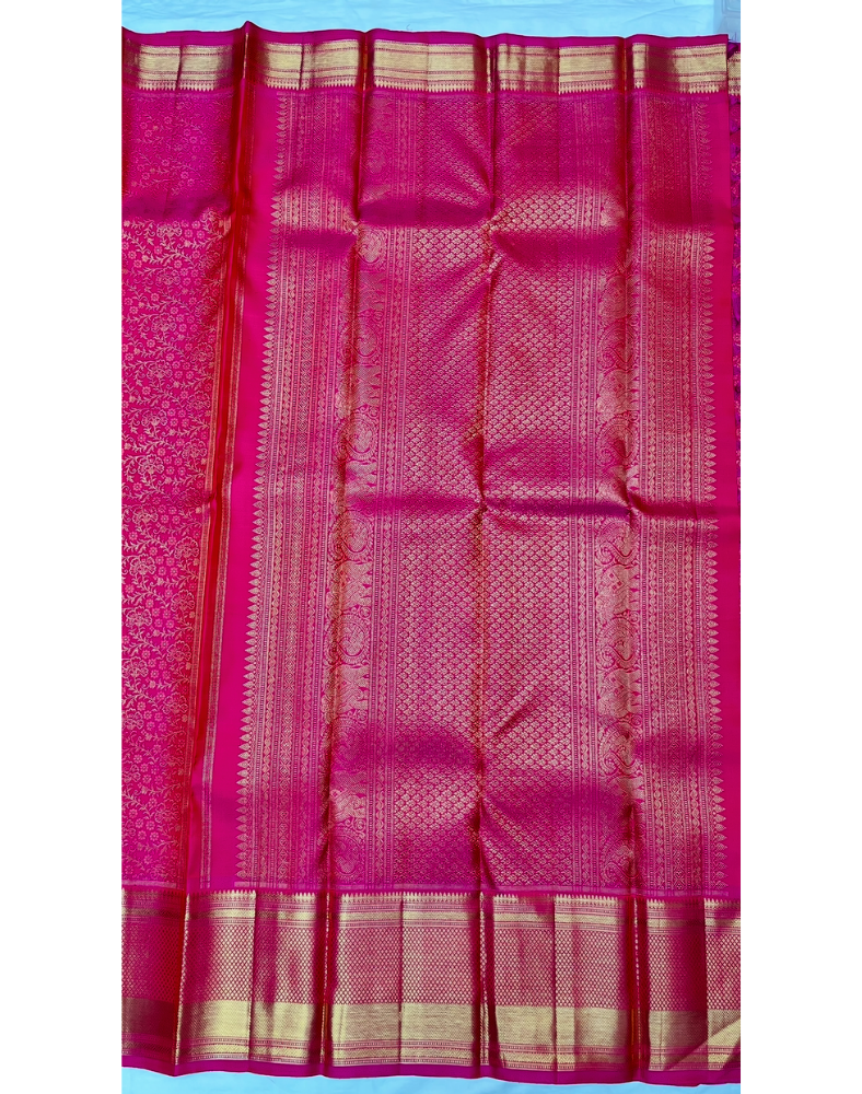 Pure silk pure zari handloom Rani pink brocade Kanjivaram saree