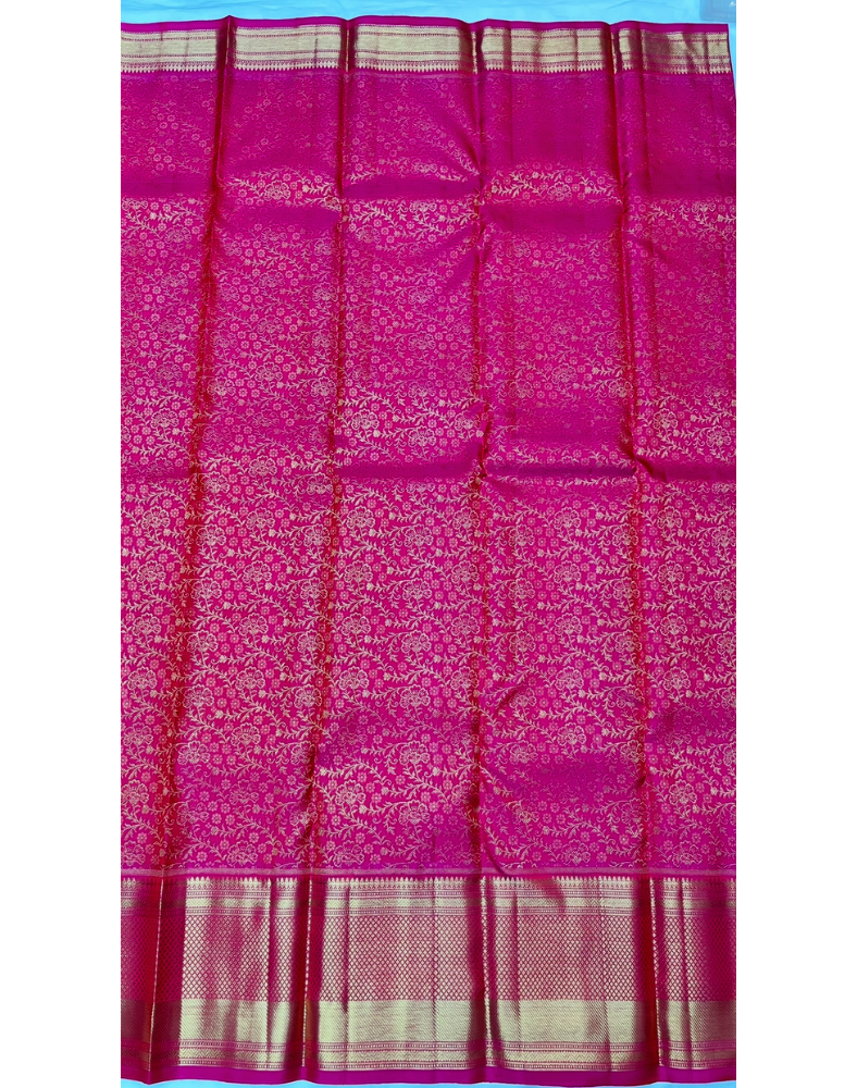 Pure silk pure zari handloom Rani pink brocade Kanjivaram saree