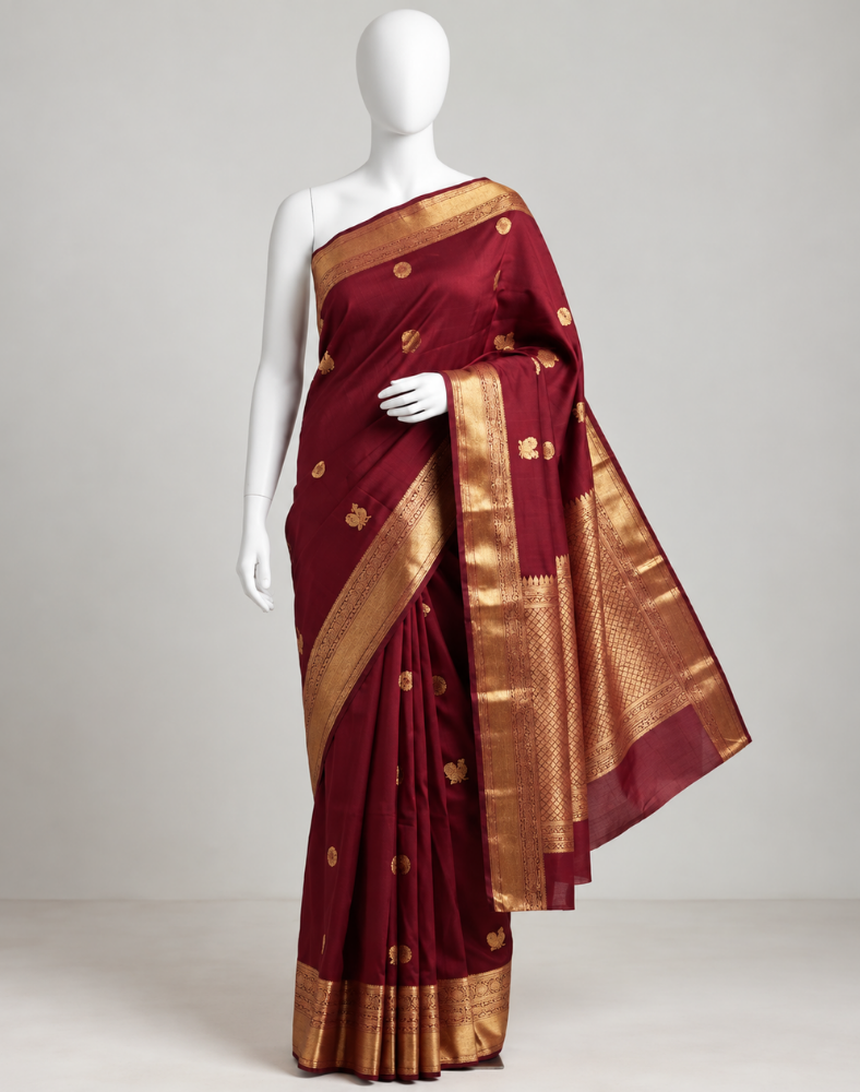 Pure silk pure zari deep maroon tone Kanjivaram saree