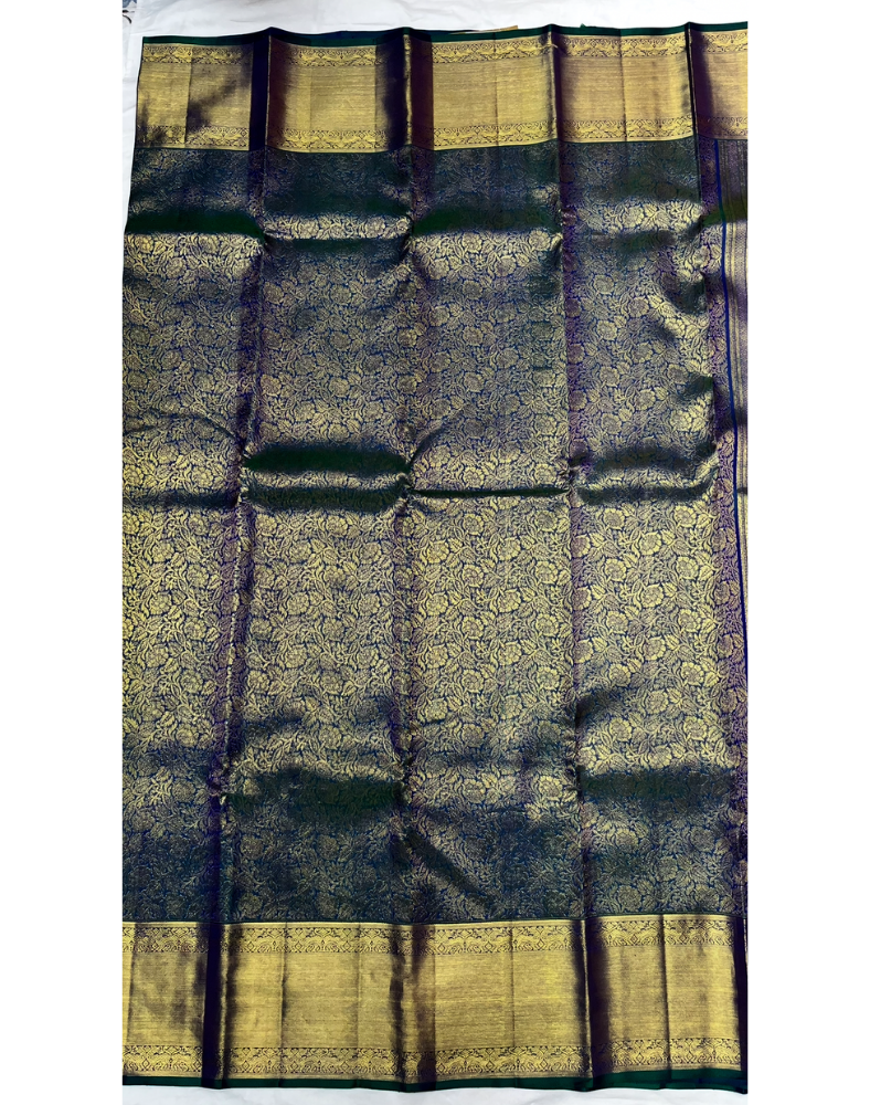 Pure silk pure zari peacock blue dual tone brocade Kanjivaram saree