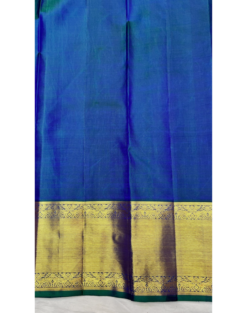 Pure silk pure zari peacock blue dual tone brocade Kanjivaram saree
