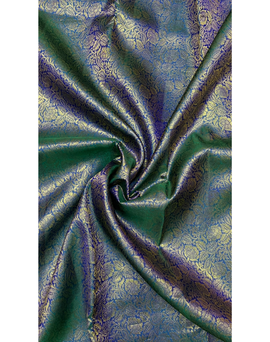 Pure silk pure zari peacock blue dual tone brocade Kanjivaram saree
