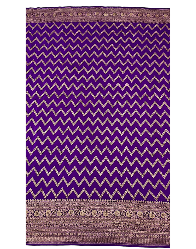 Mustard yellow pure Banarasi Khaddi crepe silk saree with contrast purple border
