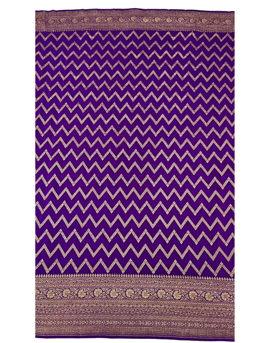 Mustard yellow pure Banarasi Khaddi crepe silk saree with contrast purple border