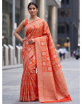 Orange Georgette Chiffon Banarasi Saree