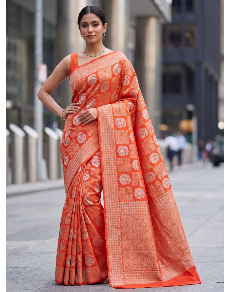 Orange Georgette Chiffon Banarasi Saree