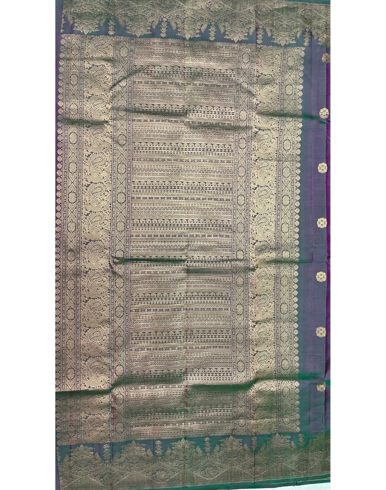 Pure Kanjivaram Silk Saree with dual tone of Purple & Green