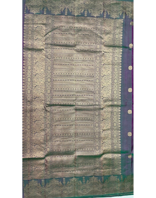 Pure Kanjivaram Silk Saree with dual tone of Purple & Green