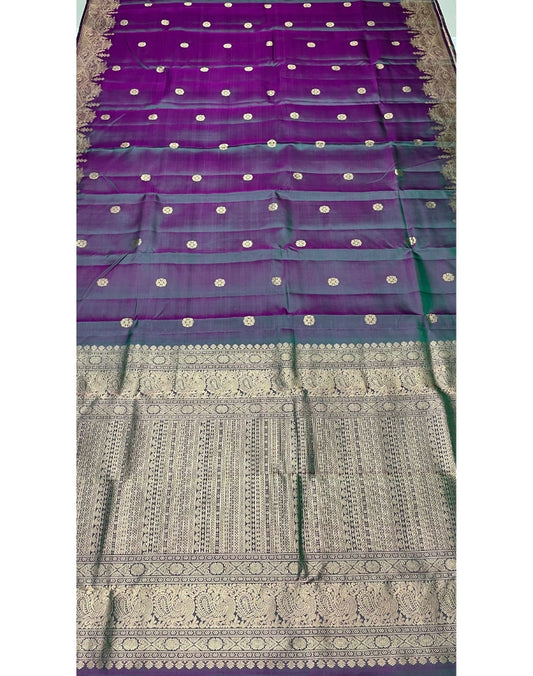 Pure Kanjivaram Silk Saree with dual tone of Purple & Green