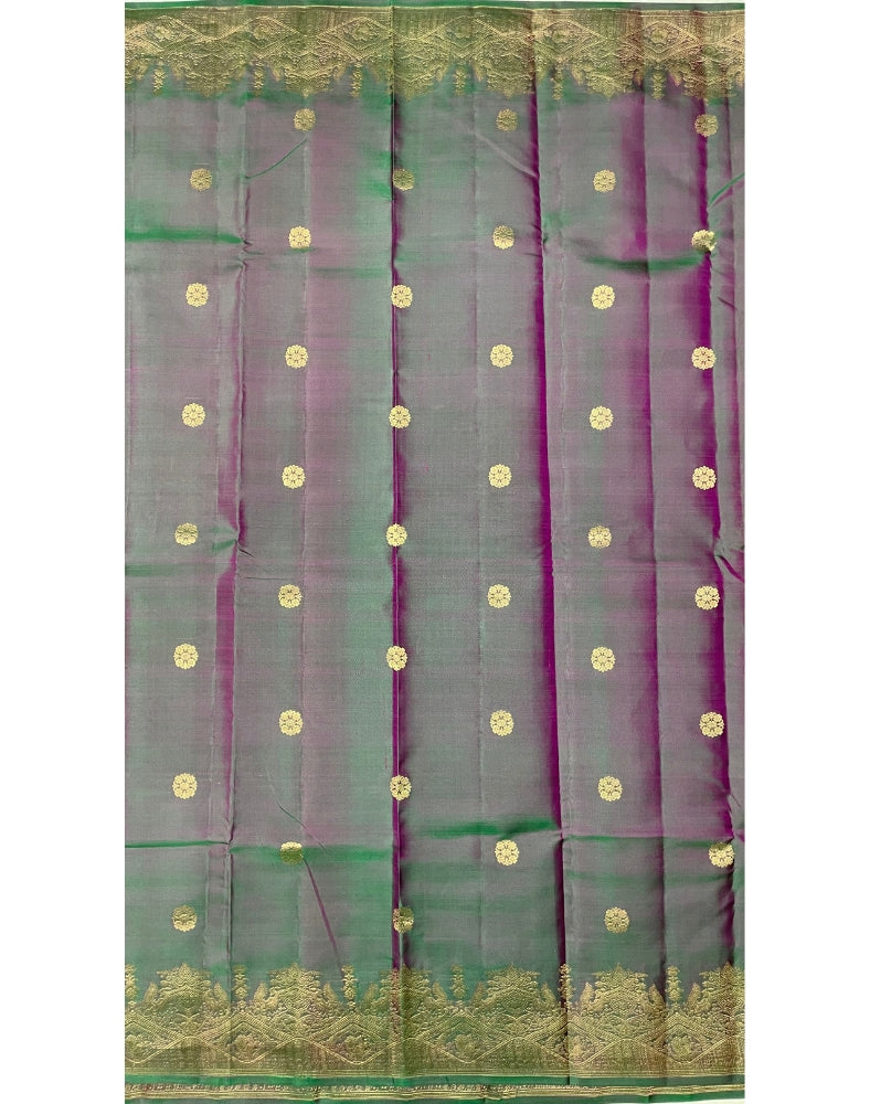 Pure Kanjivaram Silk Saree with dual tone of Purple & Green