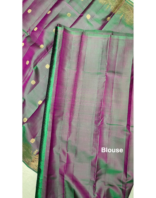 Pure Kanjivaram Silk Saree with dual tone of Purple & Green