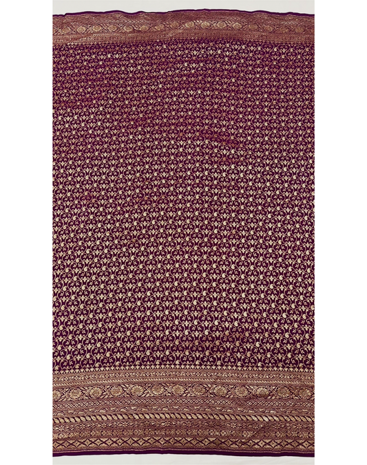 Dark blue pure Banarasi Khaddi crepe silk saree with contrast wine border