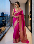 Hot pink pure Banarasi Khaddi crepe silk saree
