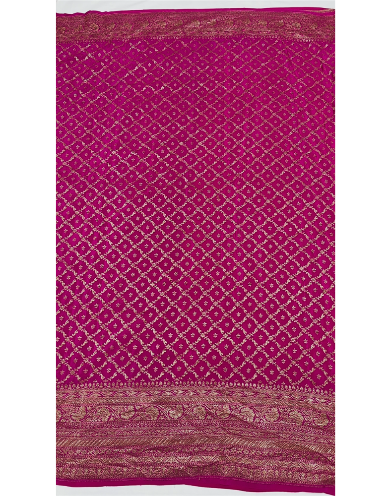 Hot pink pure Banarasi Khaddi crepe silk saree