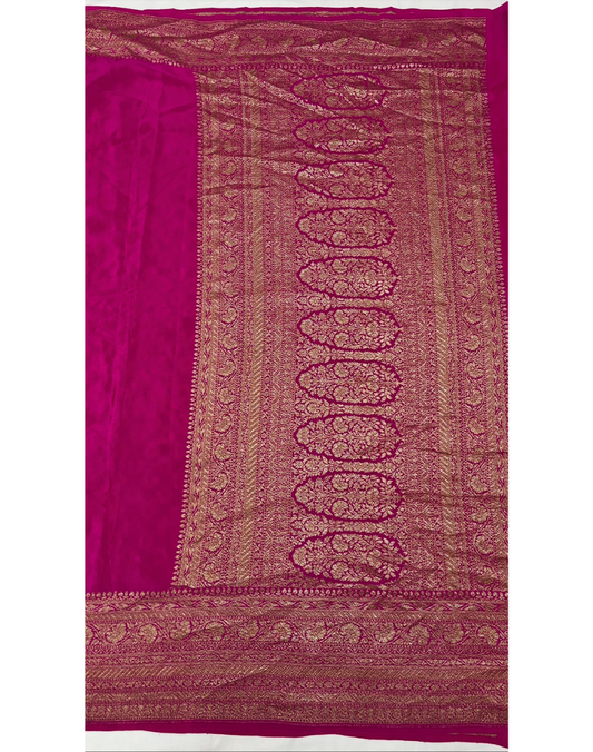 Hot pink pure Banarasi Khaddi crepe silk saree