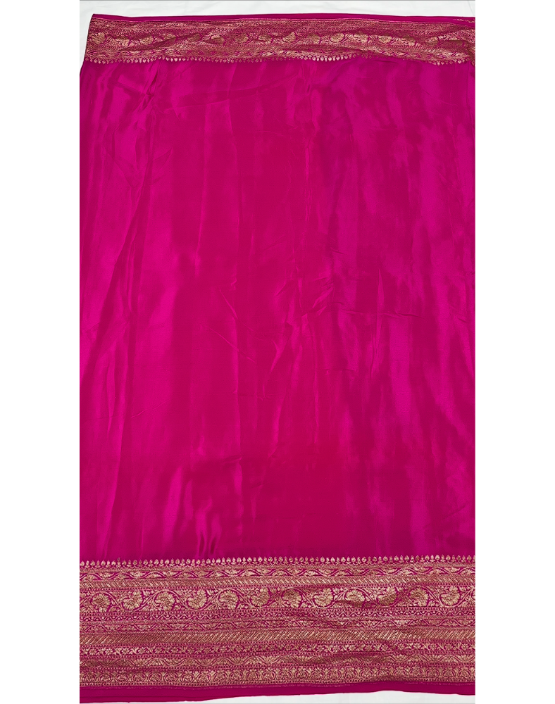 Hot pink pure Banarasi Khaddi crepe silk saree