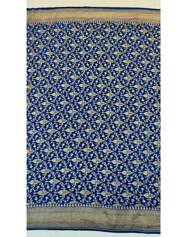 Classic blue pure Banarasi Khaddi crepe silk saree