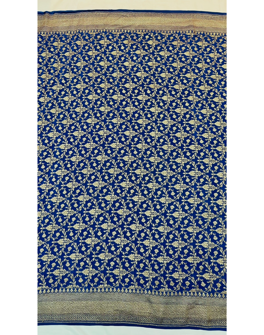 Classic blue pure Banarasi Khaddi crepe silk saree
