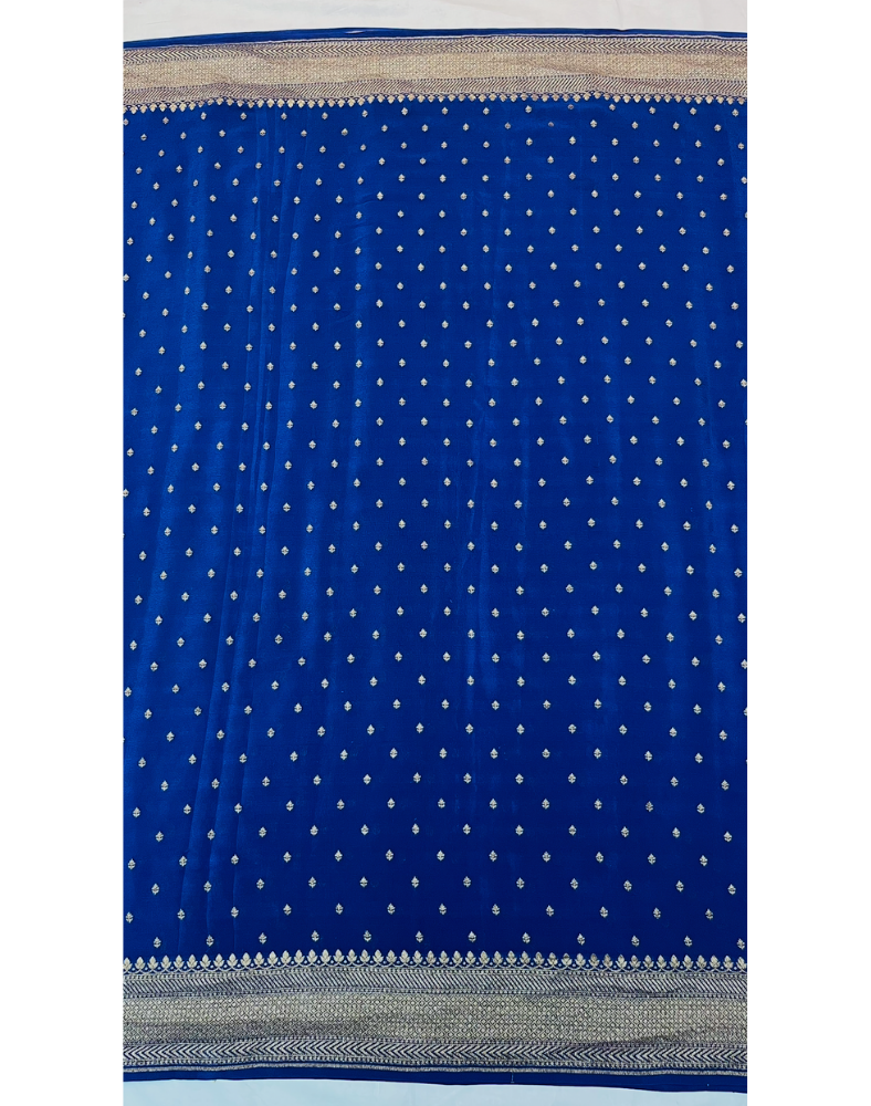 Classic blue pure Banarasi Khaddi crepe silk saree