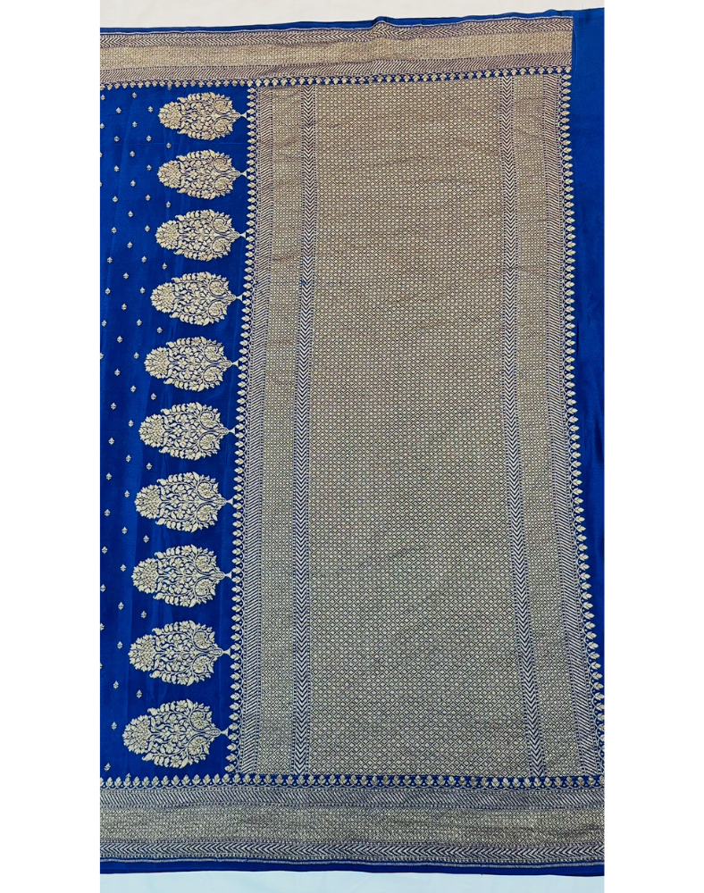 Classic blue pure Banarasi Khaddi crepe silk saree